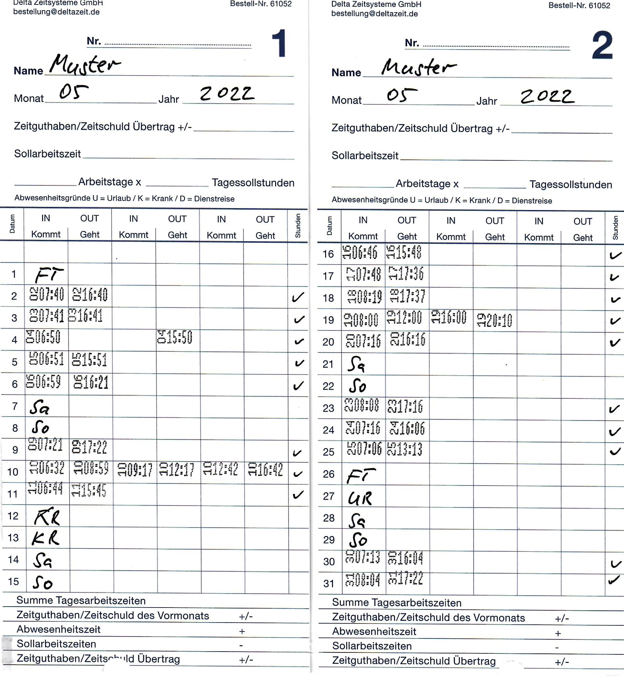 Stempeluhr TR41D inkl. 100 Stempelkarten